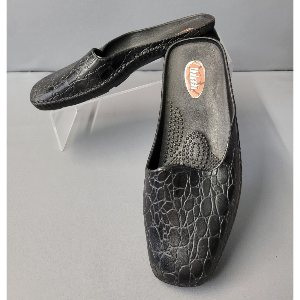 Okabashi Mule Shoes‎ Slip-on Womens M 6.5-7. M Black Rubber Gator Clogs Slides